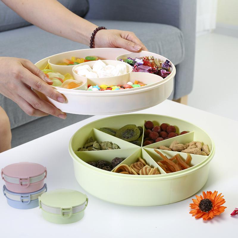 

Double Deck Dried Fruit Plate Plastic Candy Grid Sealing Band Bowl Snack Box Plate