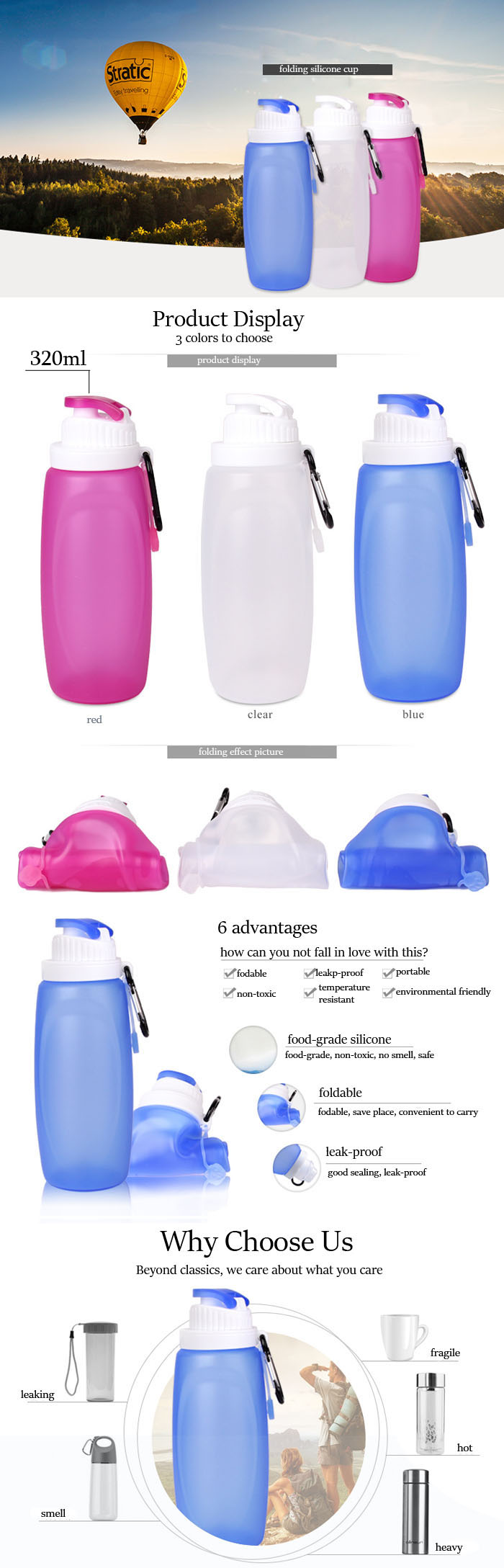 Outdoor Silicone Folding Bottle Cup Camping Hiking Travel Folding Water Bottle Kettle