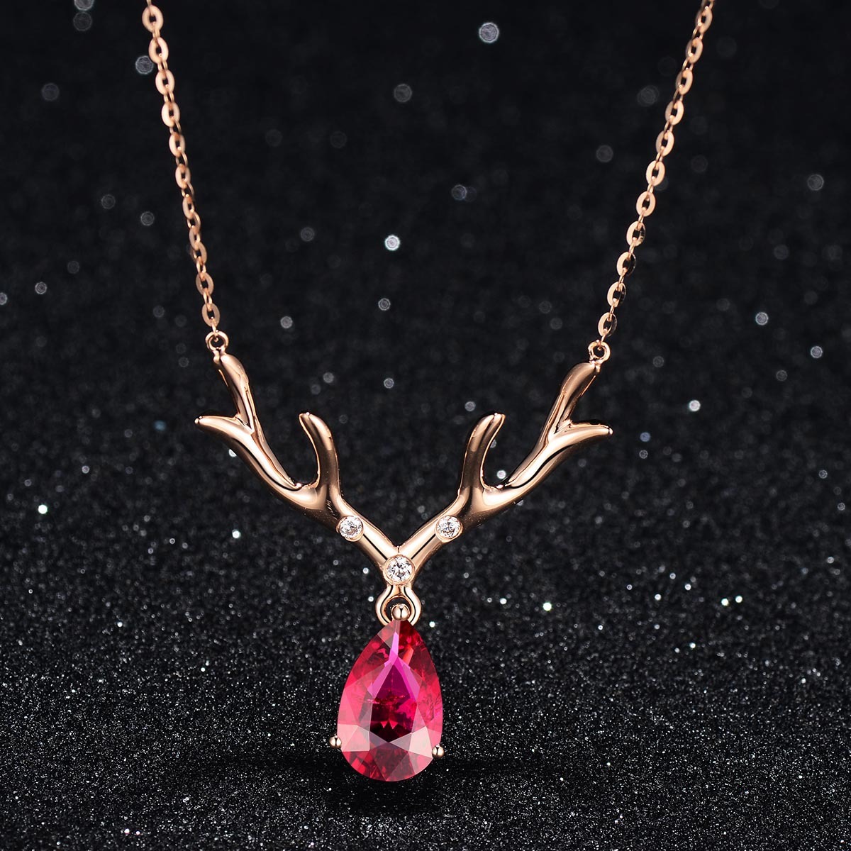 

Sweet Style Deer Женское Кулон Ожерелье Розовое золото Рубиновое позолоченное ожерелье