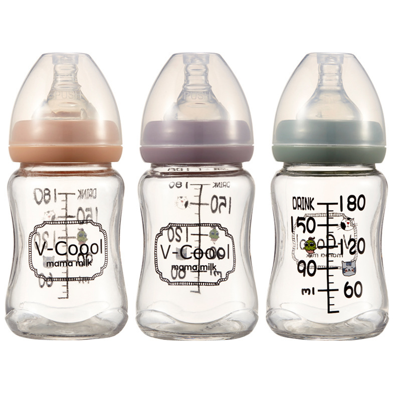 

V-Coool стеклянная бутылка с широким отверстием и высоким содержанием боросиликата 180 мл, устойчивая к падению детское детское грудное молоко