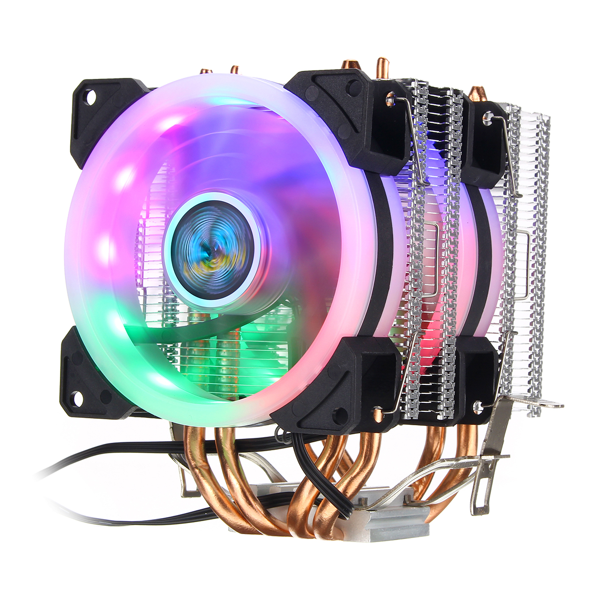 

Aurora Colorful Backlit 3 Pin 2 Fans 4 Copper Tube Dual Tower CPU Cooling Fan Cooler Heatsink for Intel AMD