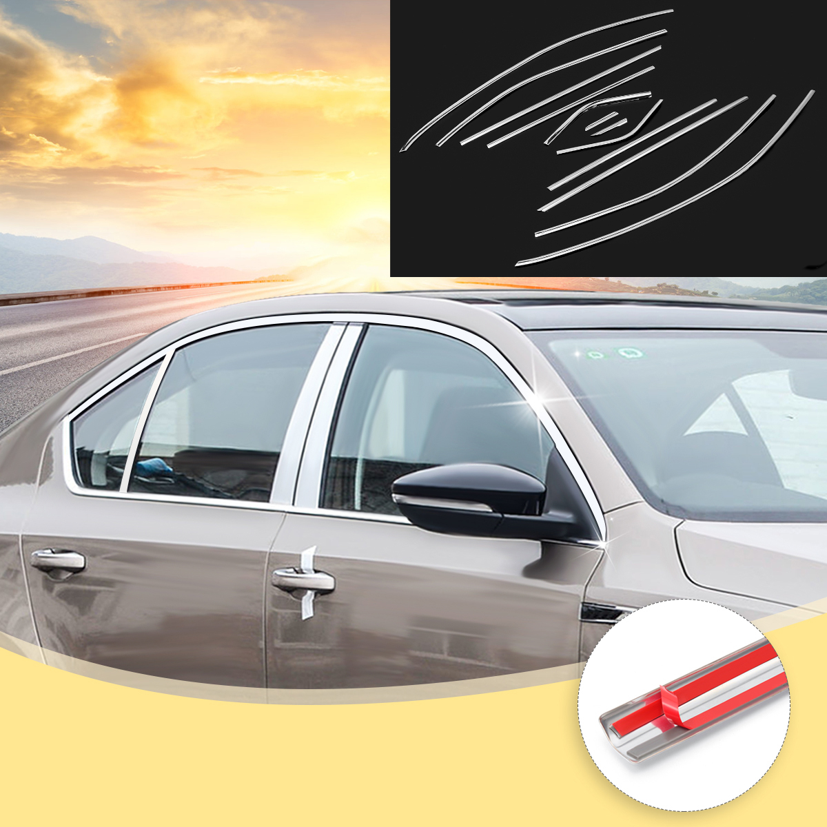 

Exterior Chrome Moulding Car Styling Stainless steel Top Bottom Window Trim Strip Cover For Skoda Octavia A7 2015-2017