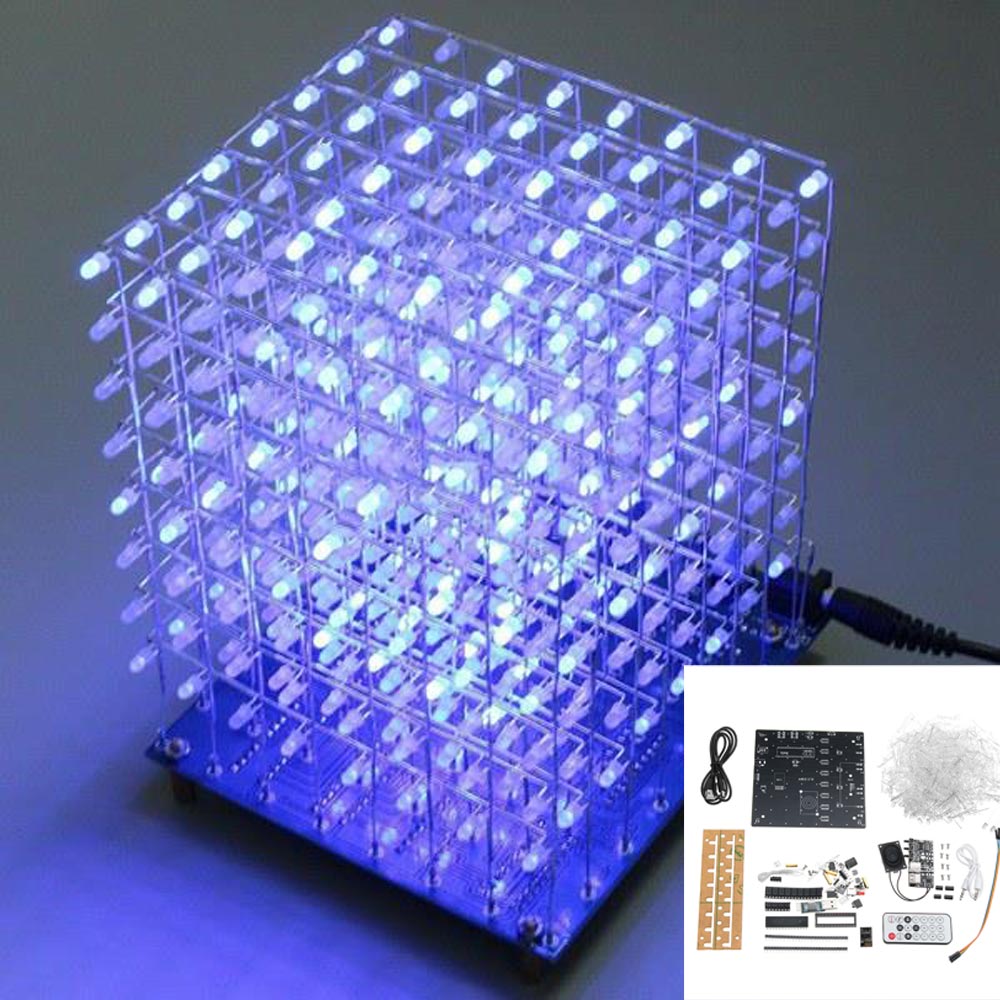 

Upgraded Version 3D Light Cube Kit 8x8x8 Blue LED MP3 Music Spectrum DIY Electronic Kit With 3W Amplifier+3W Speaker