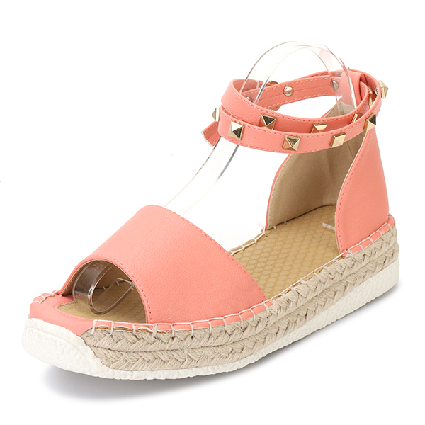 

US Size 5-12 Women Summer Rivet Strappy Buckle Sweet Flat Peep Toe Roman Sandals Shoes