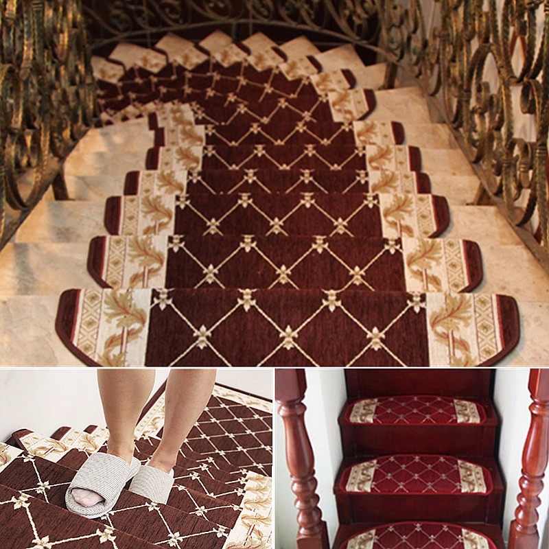 

European Style Pastoral Carpet Stair Tread Anti Skid Step Rugs Stair Mats