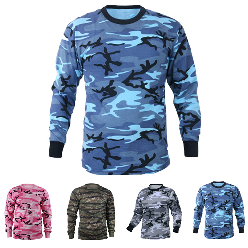 

Mens Hunting Camo Tee T-shirts Long Sleeve Camouflage Fitness Shirt Sports Tops Pullover T-Shirt