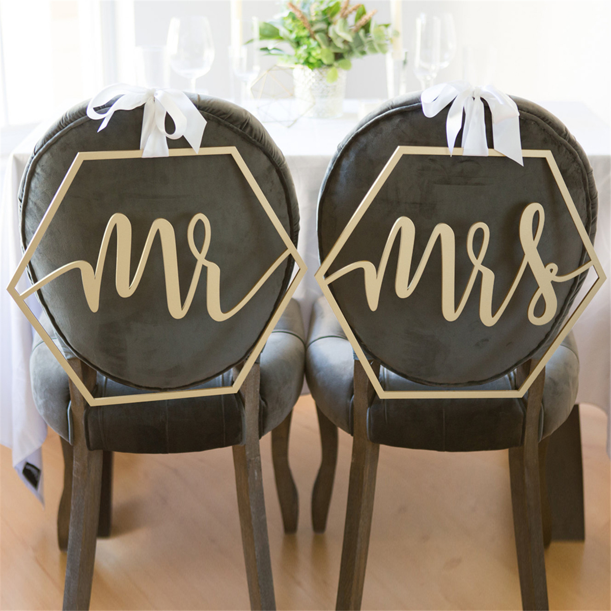 

Mr. & Mrs. Wedding Bride Groom Chair Signs Set Hanging Wooden Party Decorations