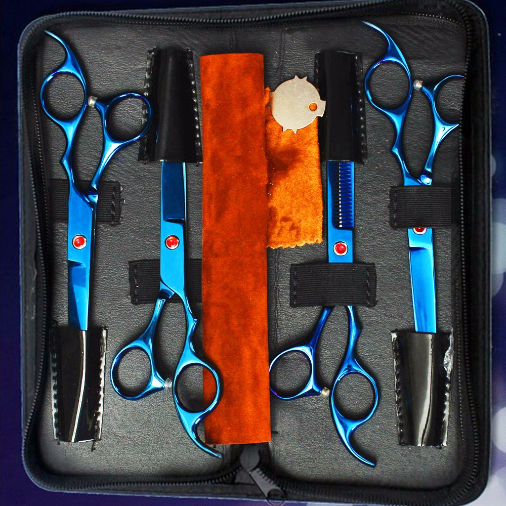 

6Pcs Set PetT Dog Hair Cutting Plating Scissors Grooming set Curved Professional Hair Scissors Tool