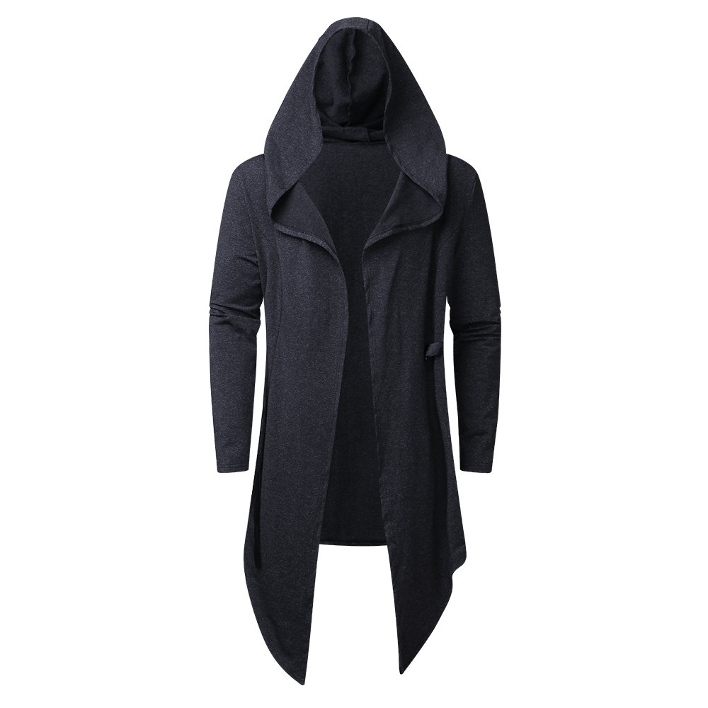 mens hooded solid color coat irregular hem long sleeve casua at ...