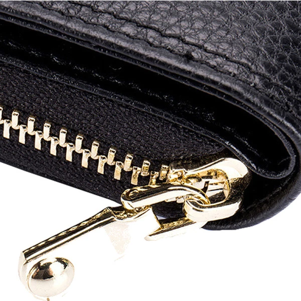 Women Genuine Leather Zipper Card Holder Chain Lock Short Purse Wallets