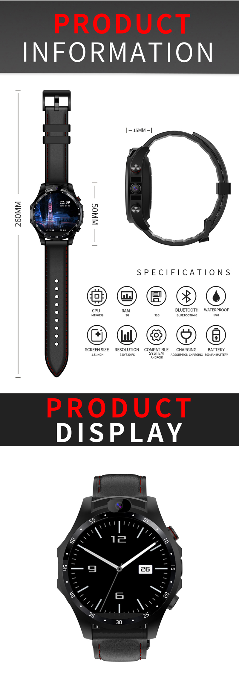 JSBP X361 Pro 4G Dual HD Camera GPS Smart Watch Phone Waterproof Fitness Sports Bracelet 7