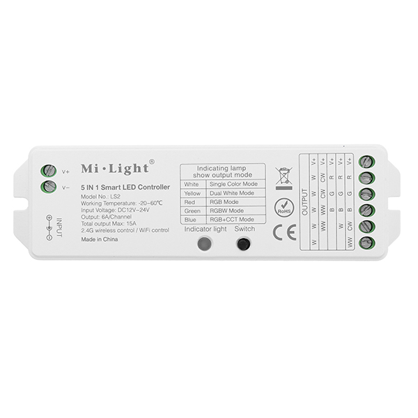 

2.4G Mi Light DC12V-24V 5 В 1 беспроводном контроллере LED для одноцветных / CCT / RGB / RGBW / RGB + CCT полосок