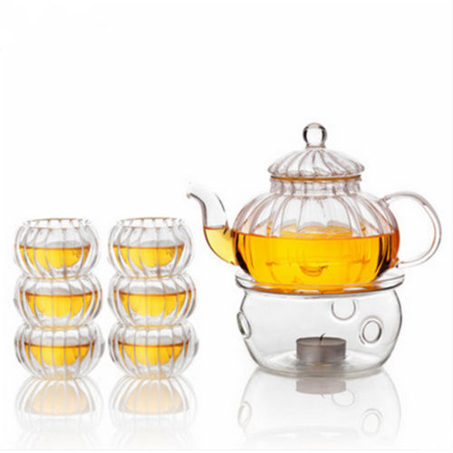

600 мл 6 чашек Чайник Теплый теплый ясный тыквенный чайный стеклянный горшок Set Infuser Coffee Pot
