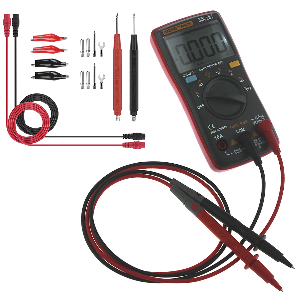 

ANENG AN8002 Red Digital True RMS 6000 Counts Multimeter AC/DC Current Voltage Frequency Resistance Temperature Tester ℃/℉ + Test Lead Set