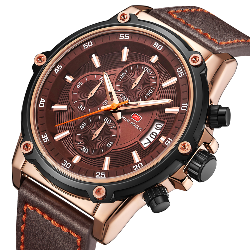 

MINI FOCUS MF0175G Military Style Luminous Date Leather Strap Men Wrist Watch Quartz Watch