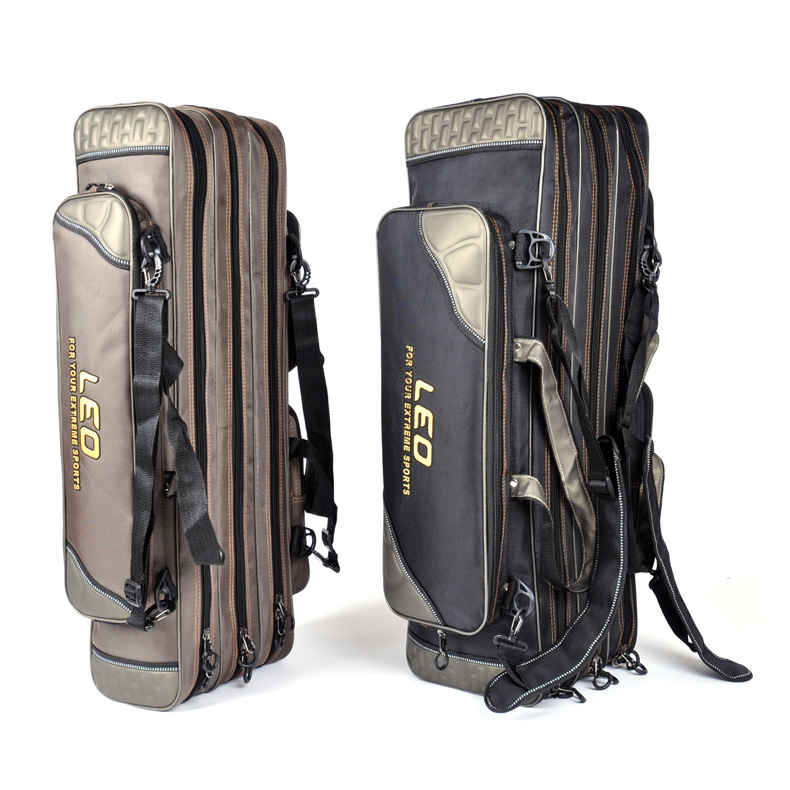 

LEO S/L Canvas 3 Layers Waterproof Fishing Bag Fishing Rod Reel Line Storage Bag Shoulder Tool Bag