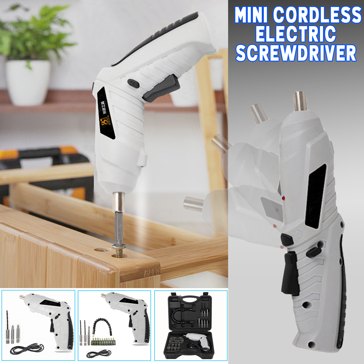 Mini Cordless Electric Screwdriver Set USB Rechargeable Drill Driver With Work Light 10