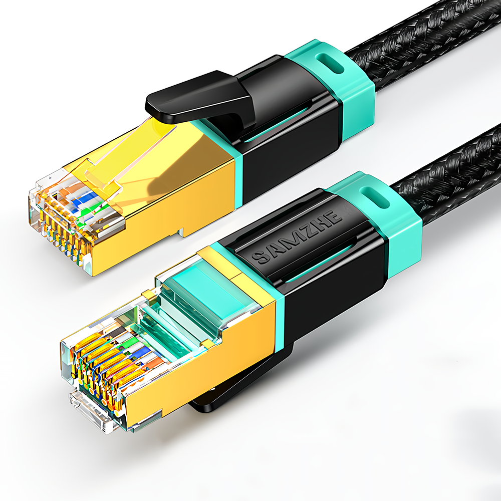Find SAMZHE Cat8 SSTP Ethernet Cable Networking Nylon Braided High Speed 40Gbps 2000MHz Network Internet Cord for Sale on Gipsybee.com with cryptocurrencies