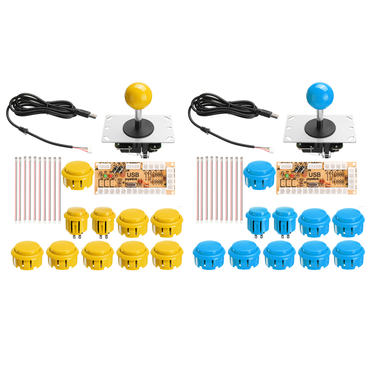 

Blue Yellow Dual Arcade Jostick Game Controller DIY Kit for PC Game