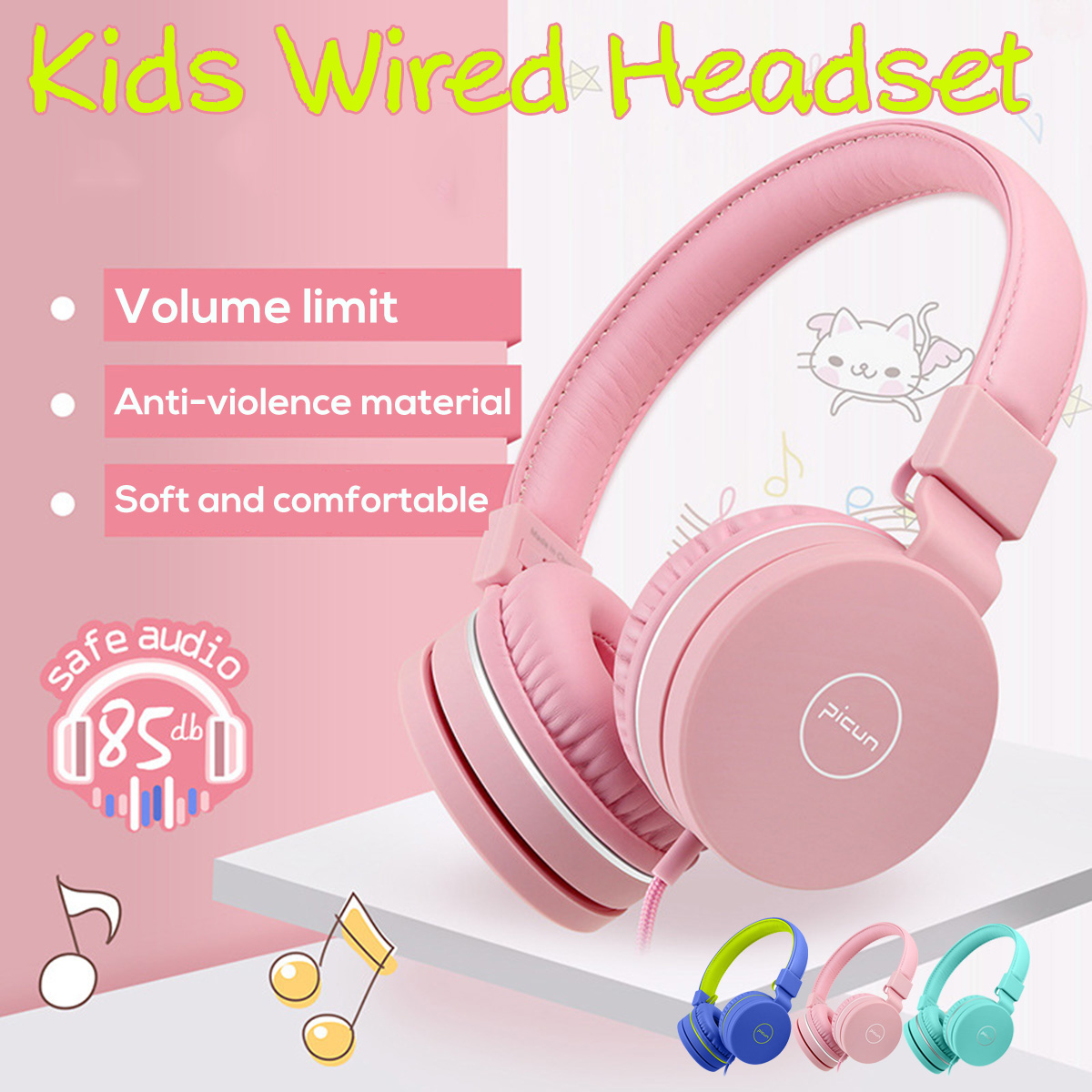 Portable Foldable Kids Childs Headphone Soft 3.5mm Wired Stereo Music Headset with Mic 9