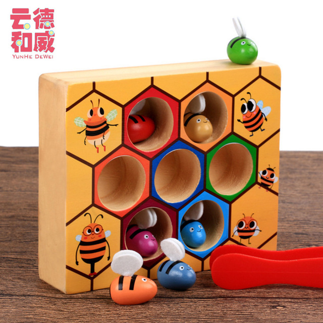 

Montessori Early Childhood Beehive Game Baby Child Toy Baby Puzzle Force Clip To Catch Bee Color Cognitive Building Blocks