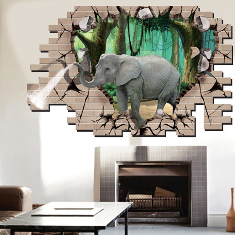 

Творческий мультфильм 3D слон ПВХ сломанной стены наклейки DIY съемный декор Водонепроницаемы стены наклейки бытовой домашней