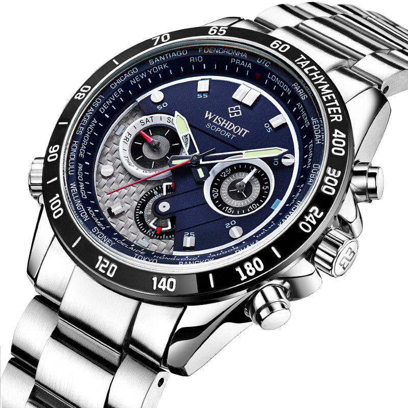 

WISHDOIT WSD-012 Модные мужские кварцевые часы Casual Luminous многофункциональные наручные часы