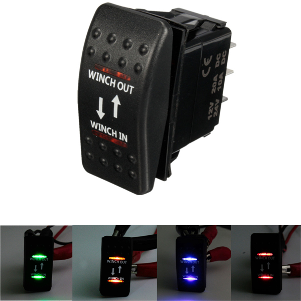 

12V 7-Pin 20A Winch In/Out ON-OFF-ON ARB Rocker Switch Car Boat 4 Colors LED