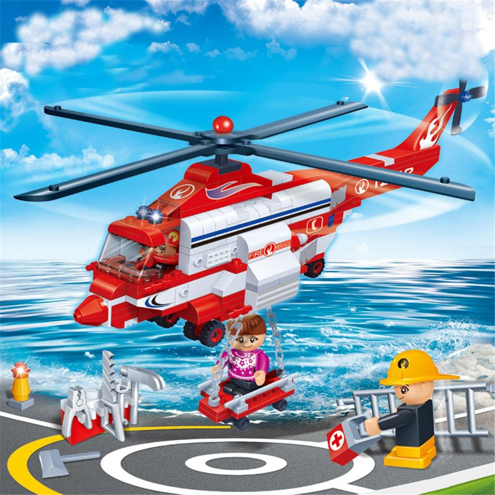 

BanBao City Fire Вертолет Пожарные Строительство Блоки Игрушки Кирпичи Дети Дети Игрушка Модель