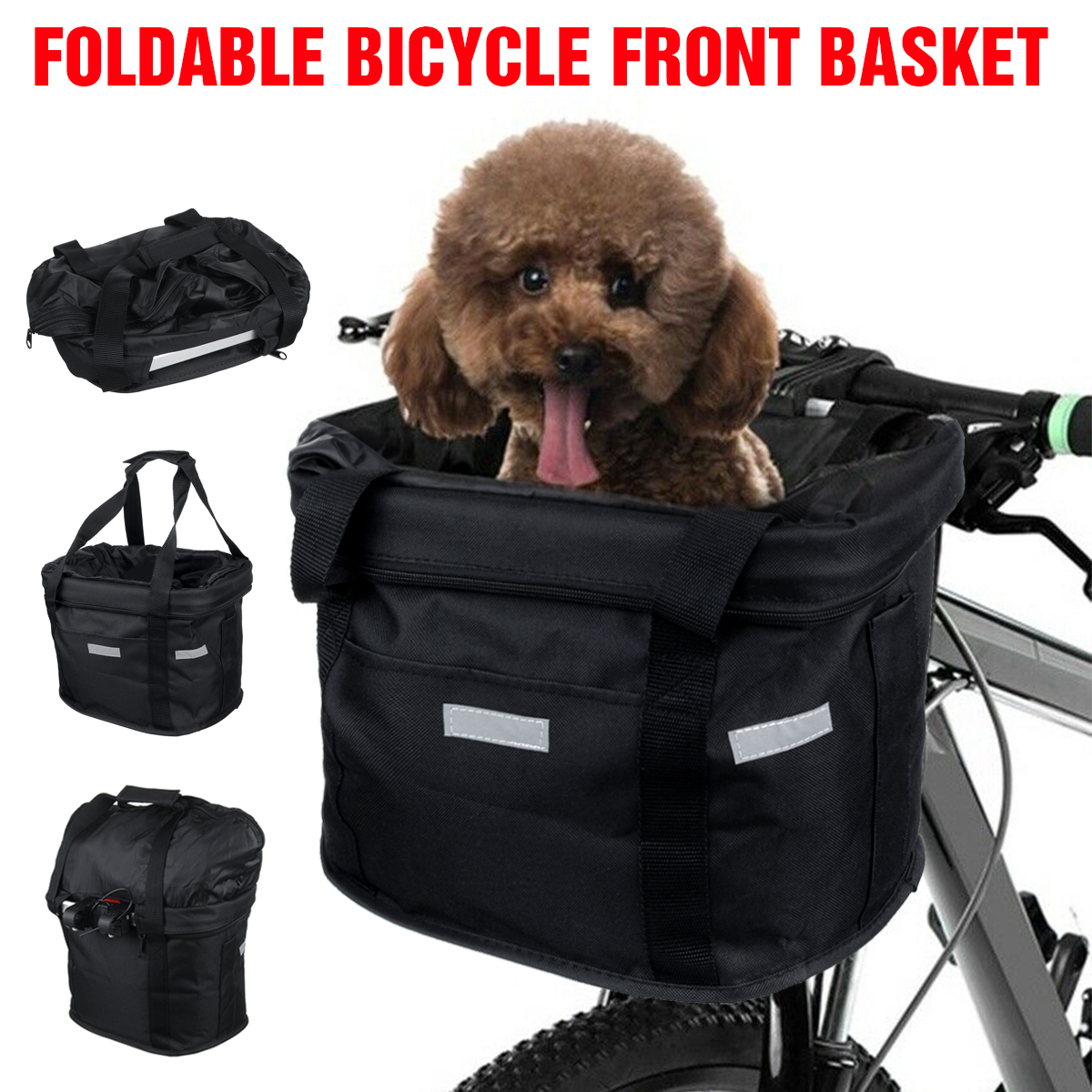Bicycle Basket Folding Bike Front Handlebar Pet Carrier Frame Bag Shopping Bag 