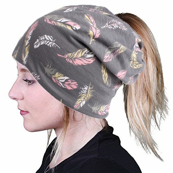 

Women Vintage Bohemia Style Turban Hat Ponytail Beanie Caps