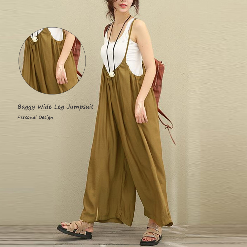 Women Casual Sleeveless Strap Baggy Wide Leg Pant Jumpsuit Rompers