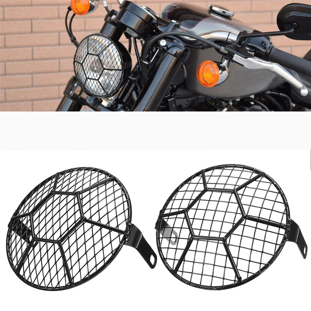 

5.75'' Motorcycle LED Headlights Football Grill Cover Protector For Harley Cruiser