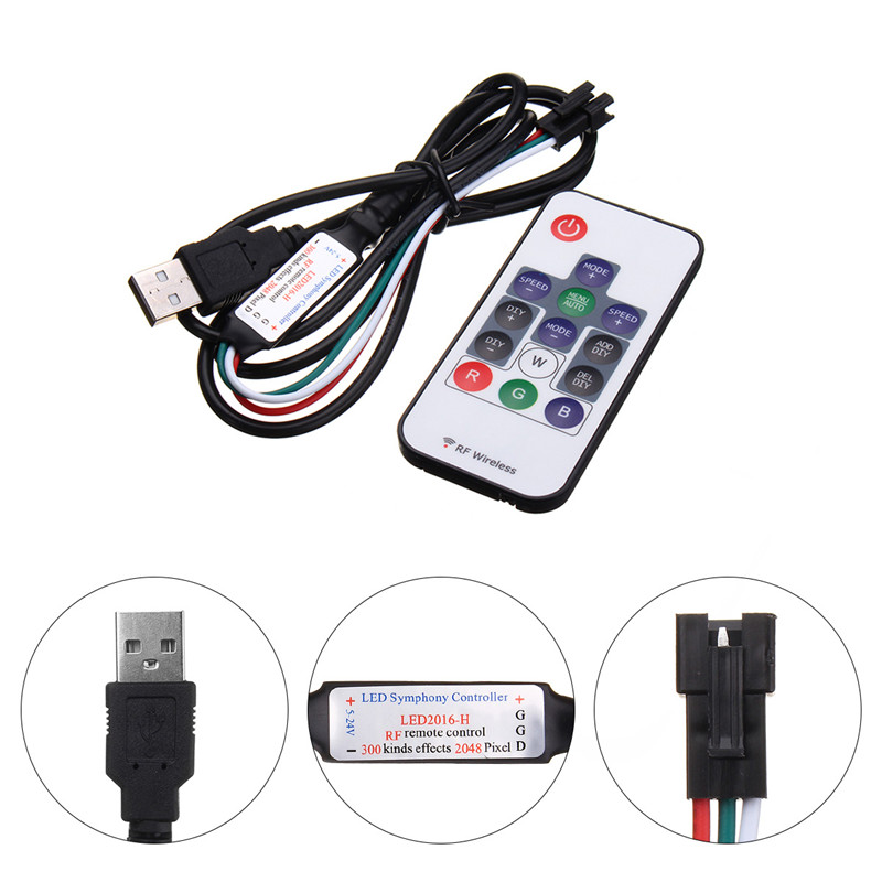 

DC5-24V 14 Keys Mini USB Remote Controller for WS2811 WS2812B LED Strip Light