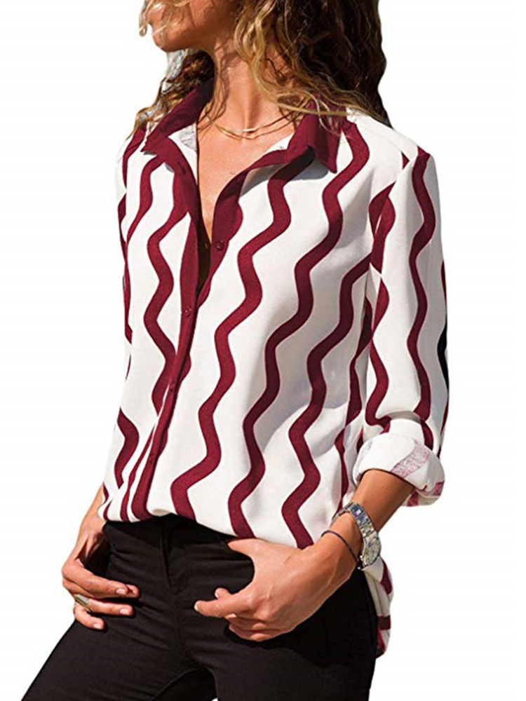 

Женское Повседневная блузка с длинным рукавом и полосатым принтом