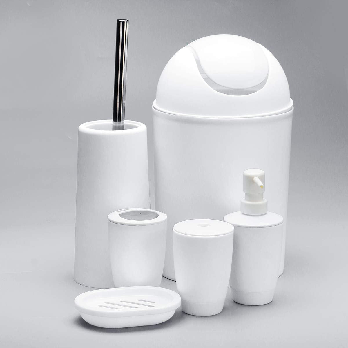 

6PCS Set Bathroom Accessories Trash Bin Toothbrush Tumbler Holder Soap Dish Dispenser