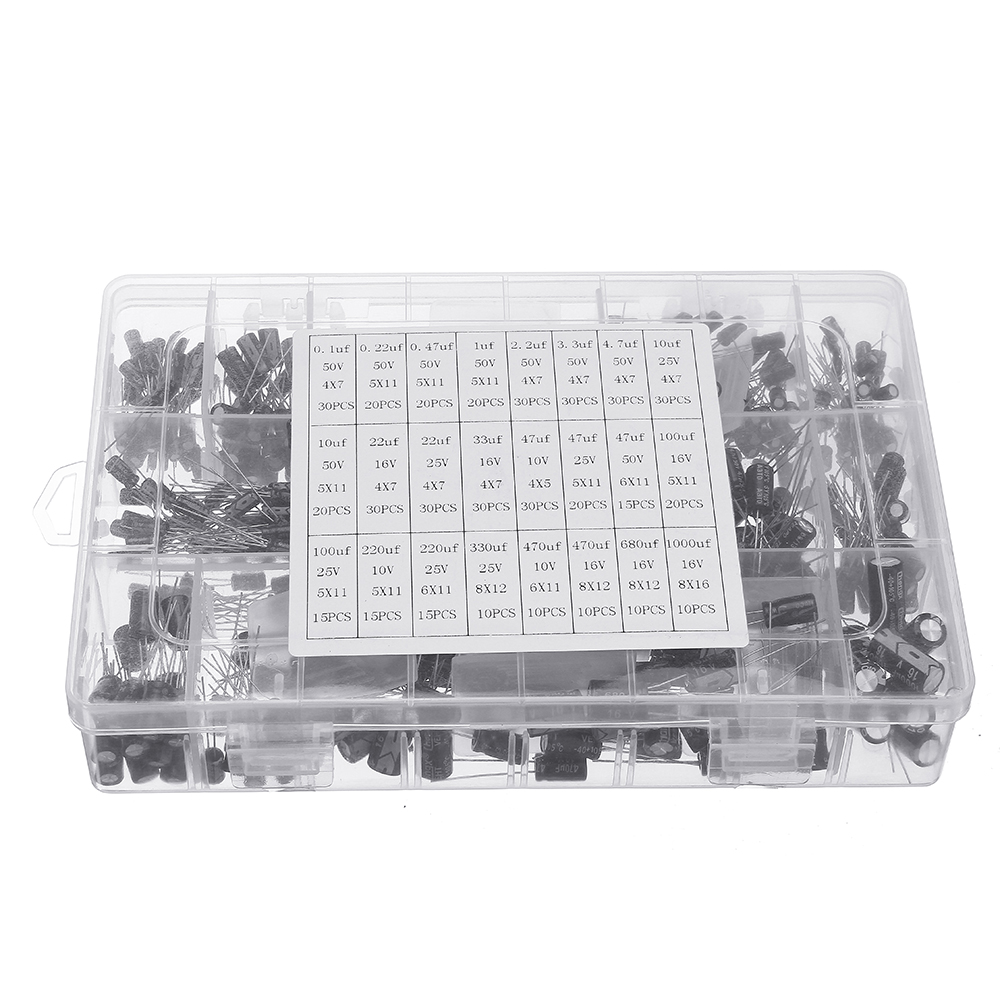 

550pcs 24 Values 16V/25V/35/50V (0.1uF To 2200uF) Mix Electrolytic Capacitor Assorted Kit With Storage Box