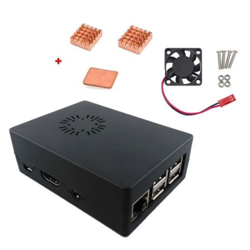 

Black ABS Case Enclosure Box With Cooling Fan + Heat Sink Kit For Raspberry Pi 3 Model B