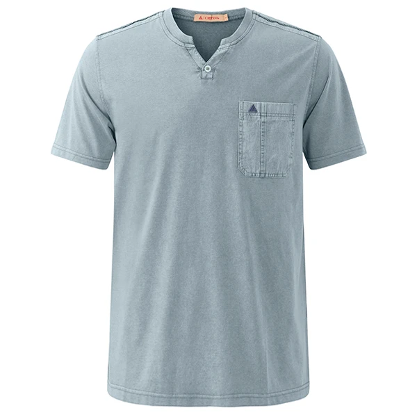 Summer Casual V Neck Comfort Cotton T-shirt Men's Fashion Chest Pocket Tops Tees