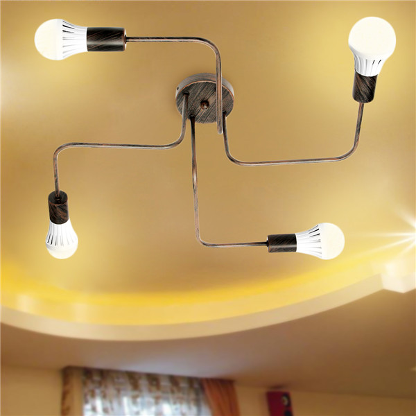 

E27 4Heads Vintage Industrial Chandelier Pendant Light Metal Flush Mount Ceiling Lamp AC110-240V