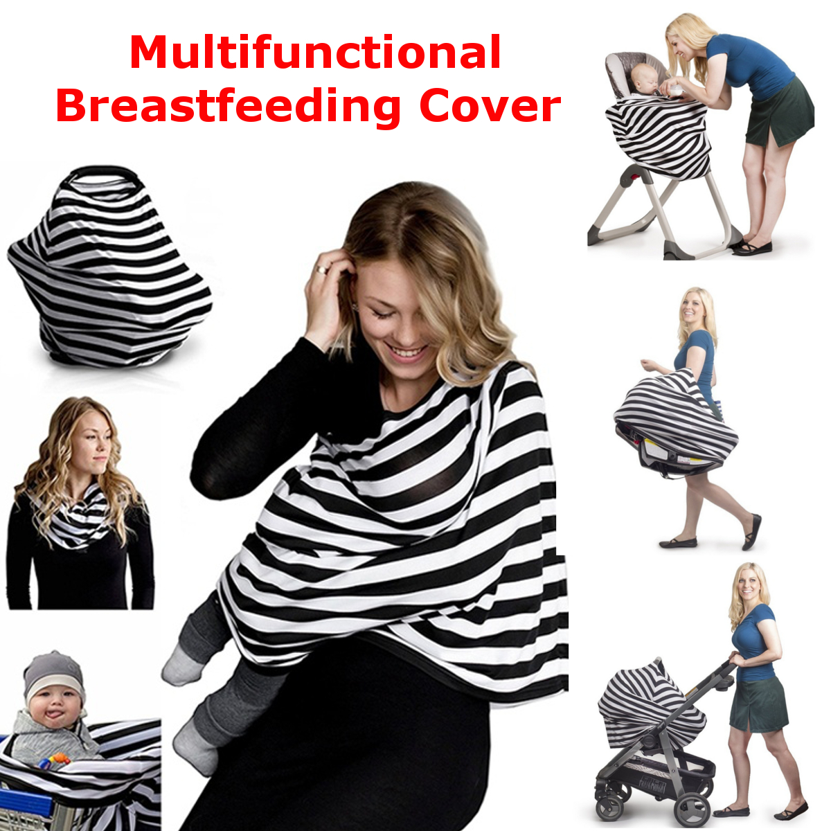 Cotton / Milk Silk 5 In1 Baby Feeding Cover Nursing Scarf Breastfeeding Cover