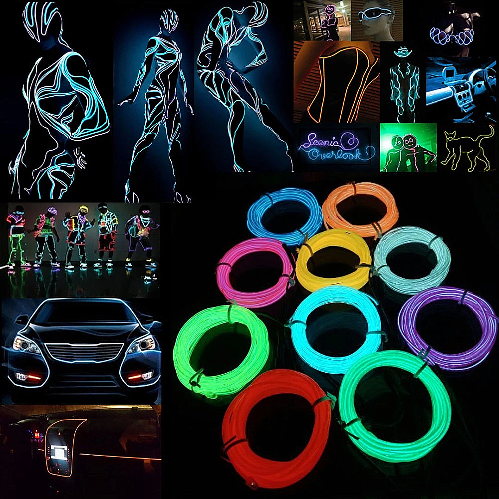 Find Glow EL Wire Cable LED Neon Halloween Christmas Dance Party DIY Costumes Clothing Luminous Car Light Decoration Clothes Ball Rave 1m/3m/5m for Sale on Gipsybee.com with cryptocurrencies