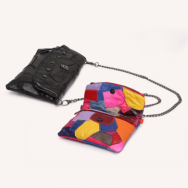 Women Genuine Leather Patchwork Stitching Crossbody Bags