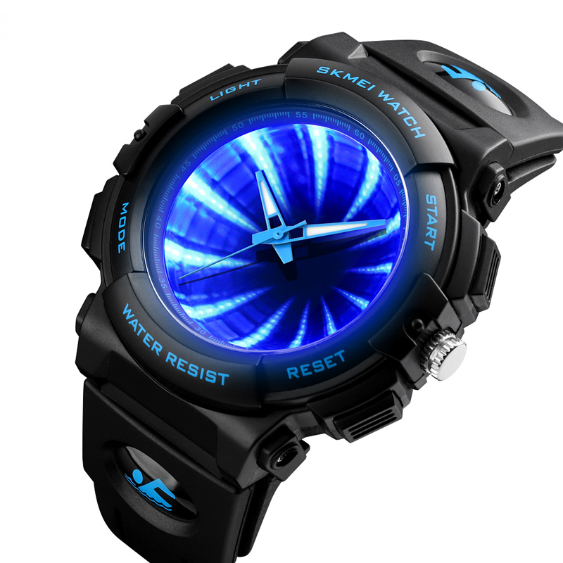 

SKEMI 1521 Creative Mirror Dial LED Backlight 5ATM Stainless Steel Men Wristwatch Quartz Watch