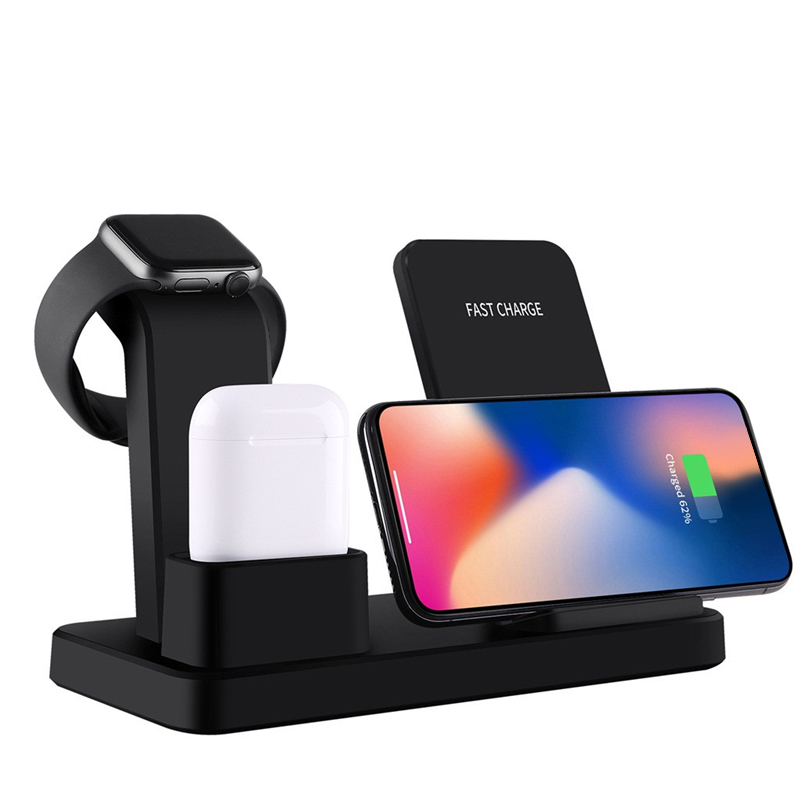 

Bakeey 3 In 1 7.5W/10W Fast QI Wireless Charger Station Stand For iPhon-e Appl-e Watch 1/2/3/4 Series Airpo-ds