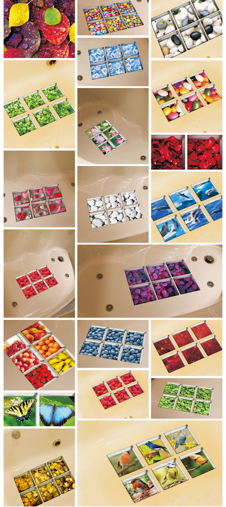 PAG 6pcs 13x13cm Block Pattern 3D Anti Slip Waterproof Bathtub Sticker