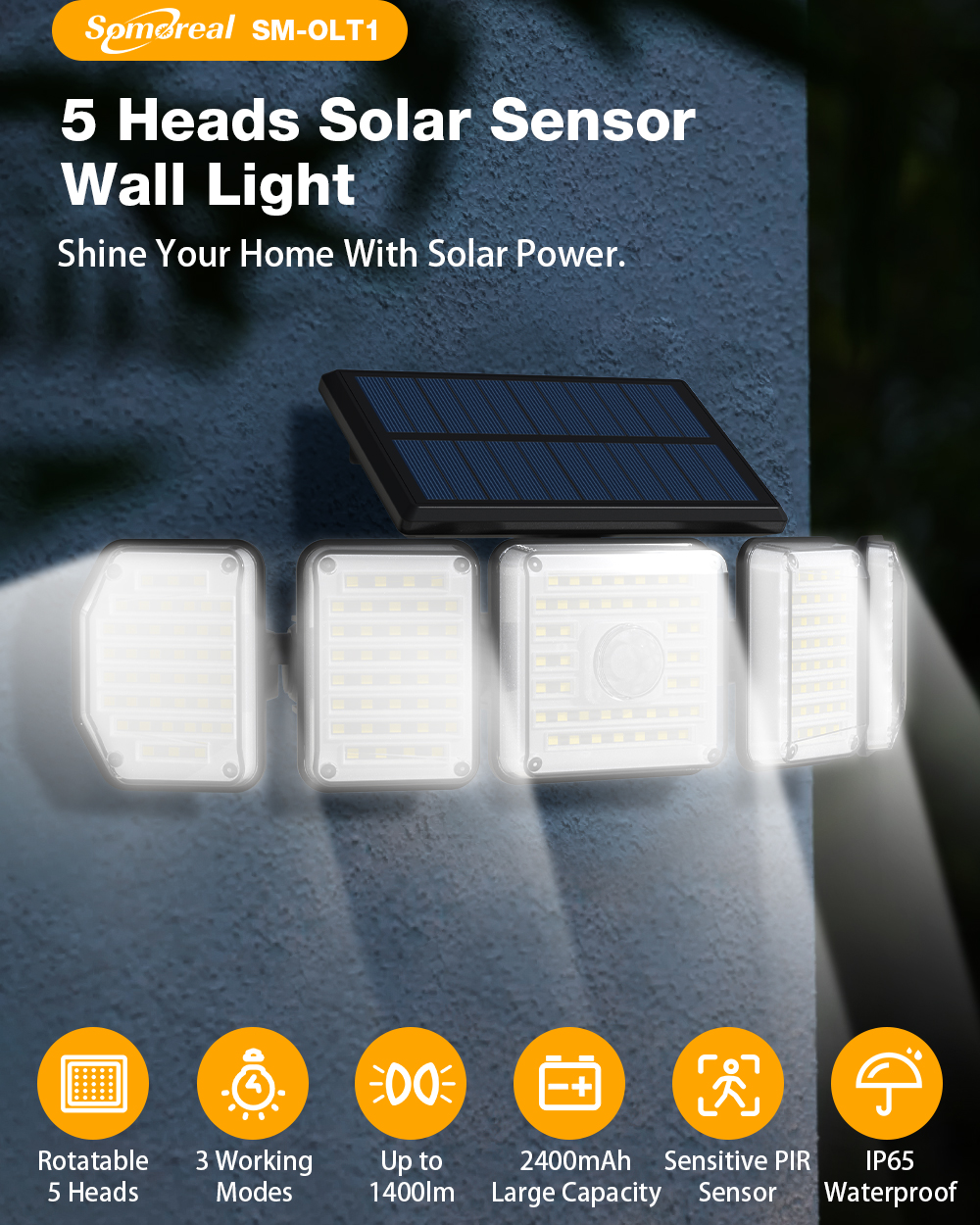 Somoreal SM-OLT1 - 5 állítható világítótest egy napelemes lámpában 1