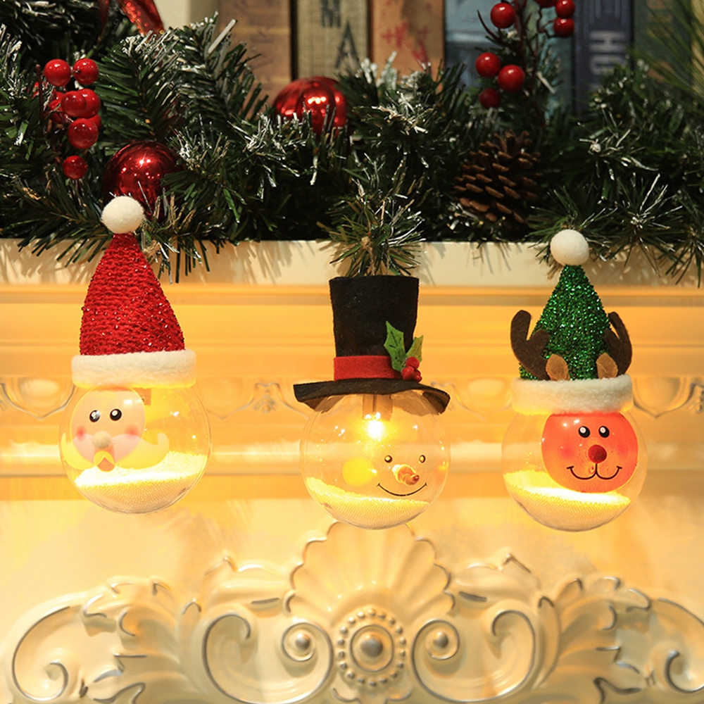 

LED Висячий Санта-Клаус Снеговик Лось-пена Частичный шар Ночной свет для украшения Рождественской елки
