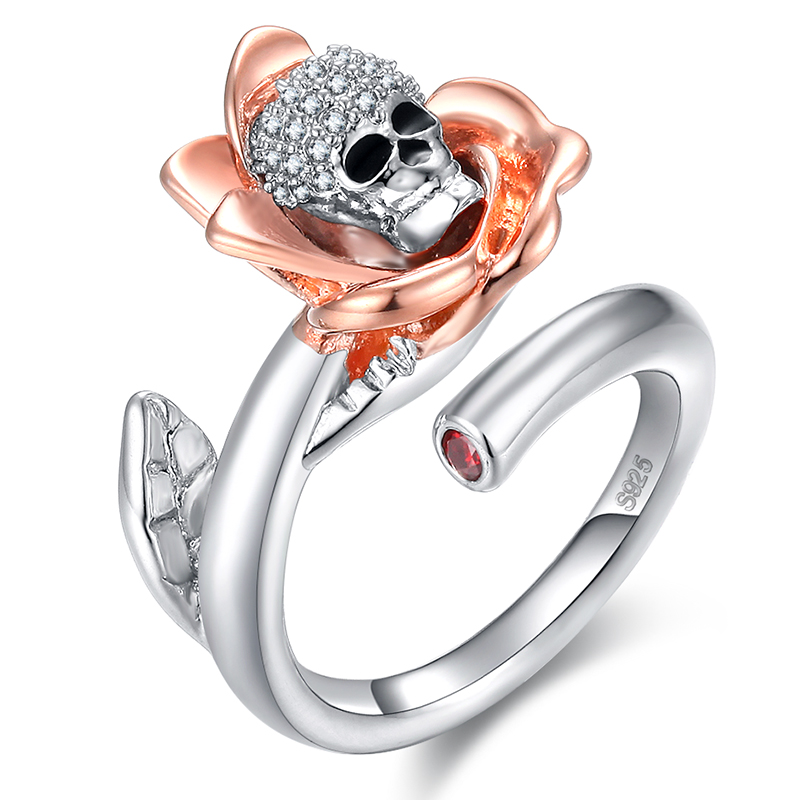

Gothic Череп Розовое золото Циркониевое кольцо с регулируемым цветком