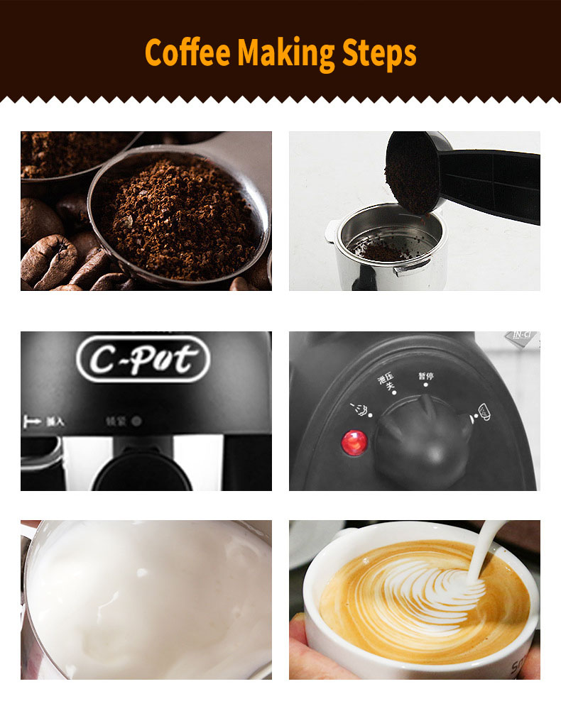 C-pot 5 Bar Pressure Personal Espresso Coffee Machine Maker Steam Espresso System with Milk Frother 17